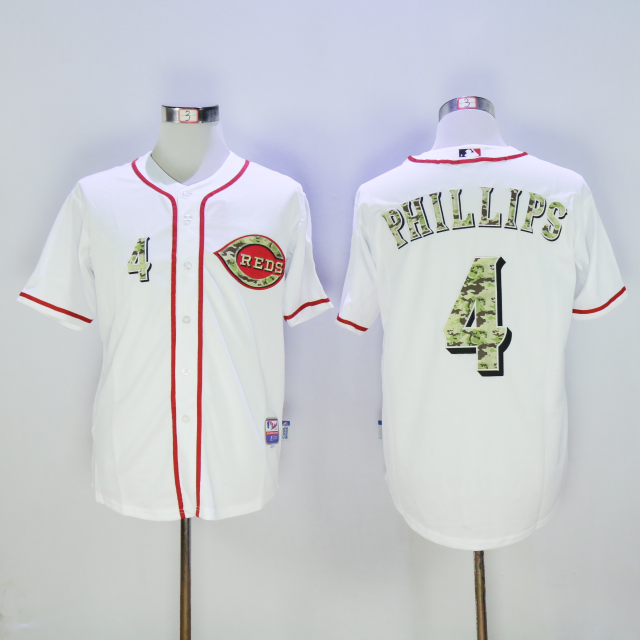 Men MLB Cincinnati Reds 4 Phillips white Camo letters jerseys